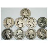 9 Washington Quarters 90% Silver
