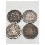 4 Seated Liberty Silver Quarters 90% Silver