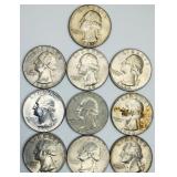 10 1964 Washington Quarters 90% Silver