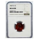 1937-S Lincoln Wheat Penny NGC MS64RB