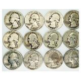 12 Washington Quarters 90% Silver