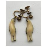 VTG Pre-Ban Ivory Carved Sea Lions Earrings