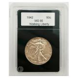 Graded 1942 Walking Liberty Half Dollar, MS65