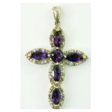 Sterling Silver Natural Diamond & Amethyst Cross