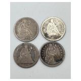 4 Seated Liberty Silver Dimes 90% Silver