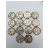 14 Washington Silver Quarters 90% Silver