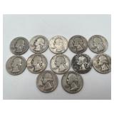 12 Washington Quarters 90% Silver
