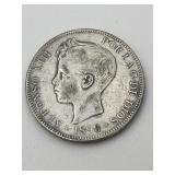 1898 Spain Alfonzo VIII 5 Pesetas 90% Silver Coin