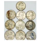 10 1964 Washington Quarters 90% Silver
