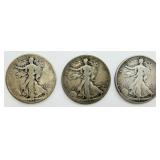 3 Walking Liberty Silver Half Dollars