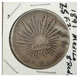 1891 Mexico ZS F.Z. 8 Reales Silver Coin