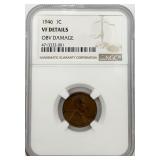 Graded 1946 Wheat Penny, NGC-VF Details, Obv Damag