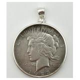 1923-D Peace Silver Dollar Pendant w/ 925 Bezel