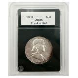 Graded 1963 Franklin Silver Half Dollar, MS65