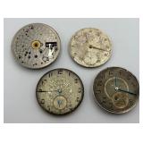 4 Various Antique 17 Jewel Pocket Watch Movements