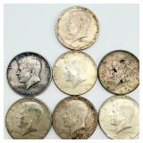 7 1964 Kennedy Silver Half Dollars 90% Silver