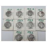 10 Mercury Dimes 90% Silver