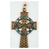 VTG 9KT Gold Diamond & Emerald Celtic Knot Cross