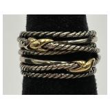 David Yurman 925/18K Gold Double X Crossover Ring