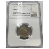 1913 Buffalo Nickel Type 1 NGC MS63