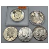 5 Kennedy Silver Half Dollars 40% Silver