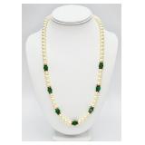 14KT Gold Cultured Pearl & Jade Necklace