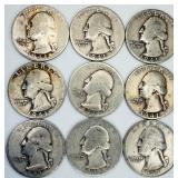 9 1941 Washington Quarters 90% Silver