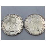2-1962 Canada One Dollar Silver Coins 80% Silver