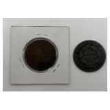 2 1822 Coronet Head (Matron Head) Large Cent Coins