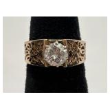 14K Gold Filigree & Natural Diamond Ring