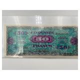 1944 French Allied Military Currency 50 Francs