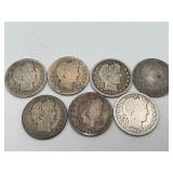 7 Barber Silver Quarters 90% Silver