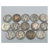 14 Mercury Silver Dimes 90% Silver