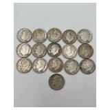 16 Roosevelt Dimes 90% Silver
