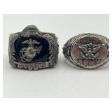 Sterling USMC Ring & Sterling Army Ring