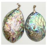2 Abalone & Mother-of-Pearl Pendants 18K G.P Clasp
