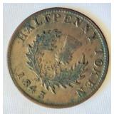 1843 Province of Nova Scotia Half Penny Copper