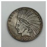 Novelty 1907 Indian Head $10 Silver Tone Coin