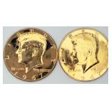 2 1967 Uncirculated Gold-Plated Kennedy 1/2 Dollar