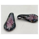 2 Teardrop-shaped Art Glass Pendants