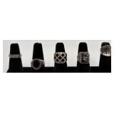 5 Silver Tone Fashion Rings