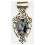Silver-tone Pendant w/ Nice Snowflake Obsidian