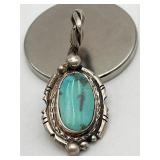 925 Vtg Native American Navajo Turquoise Pendant