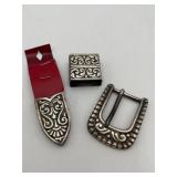 900 Vintage Mexican 3-pc Western Belt Buckle Set