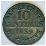 1839 Geneva 10 Centimes 12% Silver