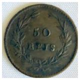 1861 Portugal 50 Reis Silver Coin