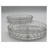 2 Vtg Fostoria American Oval Divided Relish Dishes
