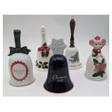 *5 Vtg Christmas Glass Bells