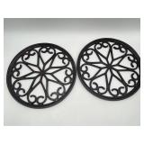 2 Black Geometric Scrollwork Circular Wall Art