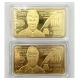 2-1 Oz. Gold Plated $100 Pres. Trump Novelty Bars